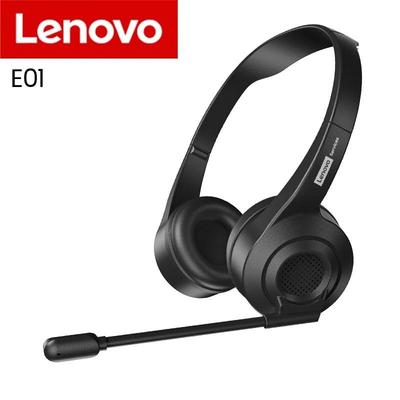 Lenovo Cuffie da Gaming Cablate E01 con Microfono HD Rotante Interruttore di Controllo Cuffia per Studio Ufficio Cuffia Stereo per Lezione Online