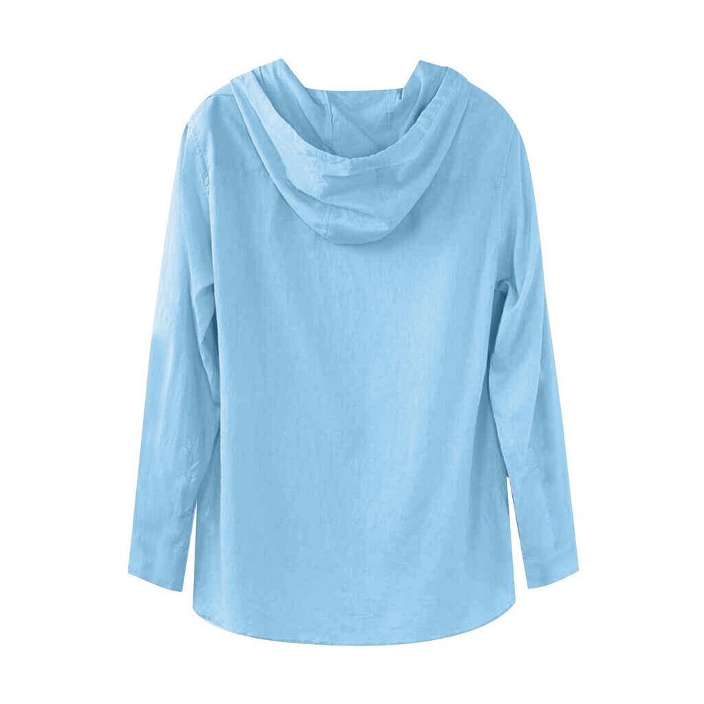 Camicia da Uomo con Cappuccio a Maniche Lunghe Leggera in Miscela Lino Cotone Pullover Casual Top Henley con Bottoni per Primavera Estate Uso Quotidiano