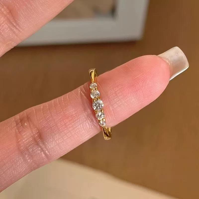 

925 Sterling Silver Gold Plated Ring for Women, Gradient Cubic Zirconia Dainty Minimalist Daily Jewelry Gift 8