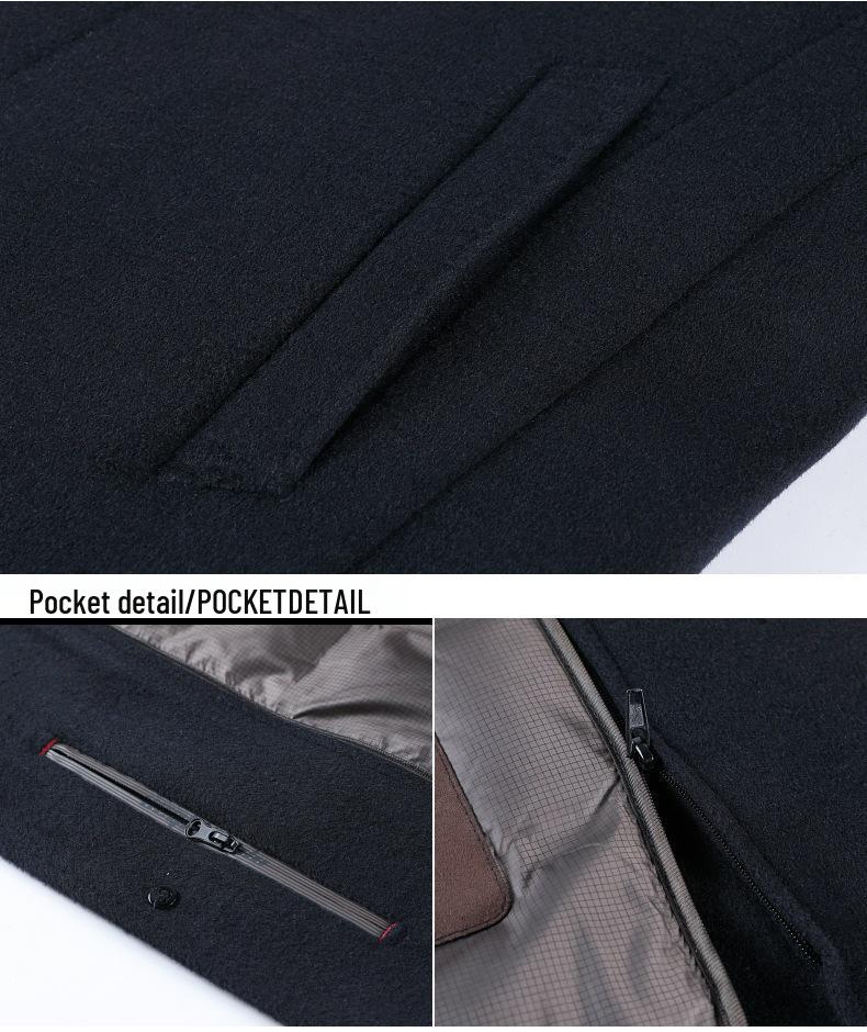 Men's Middle-Aged Stand Collar Wool Coat with Detachable Down Liner, Plus Size