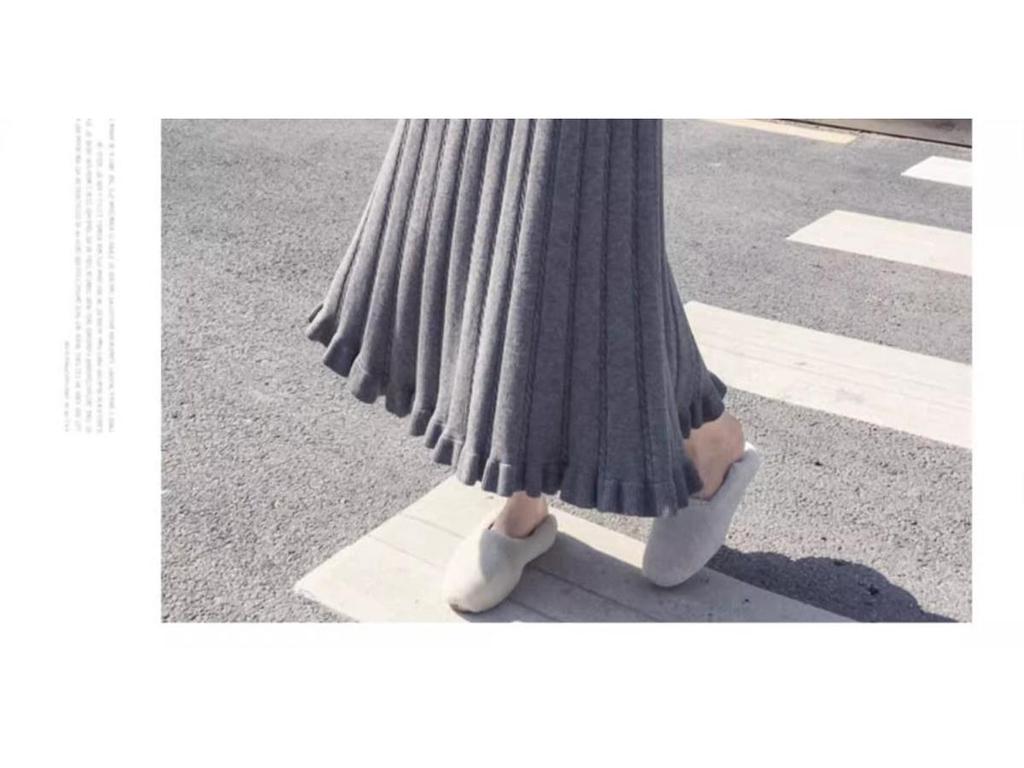 High-Waisted Long Knit Midi Skirt with Inner Layer - Winter & Autumn Style