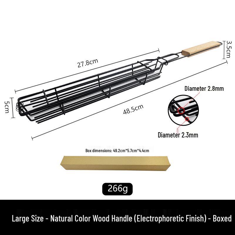 Iron Stainless Steel BBQ Grilling Basket with Wooden Handle