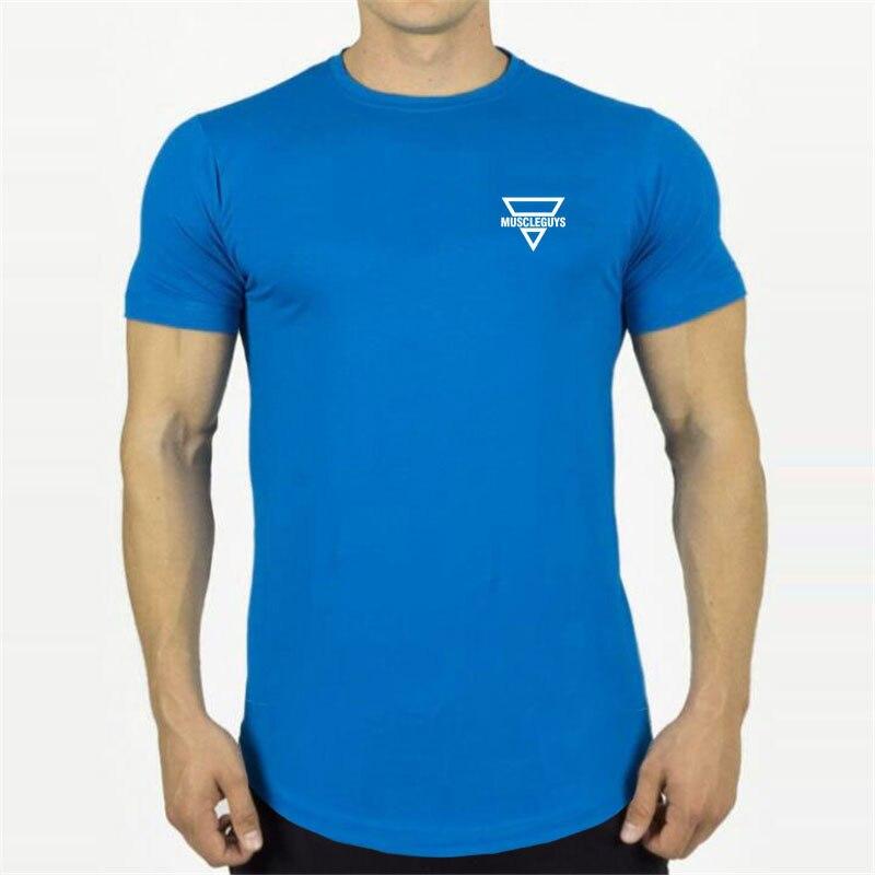 Muscleguys New Elastic Lightweight Spring/Summer Training Top Round Neck Gym Running Short Sleeves