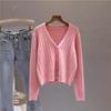 Spring and Autumn Short Outfit Loose Long Sleeve V-neck Sweater Knitted Sweater Thin Cardigan Coat Women's Top