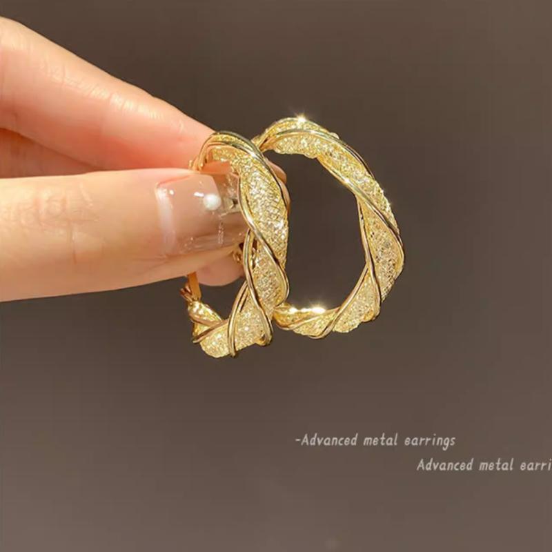 Light Luxury Circle Earrings Metal Super Flash Earrings Niche Cold Wind Earrings Women