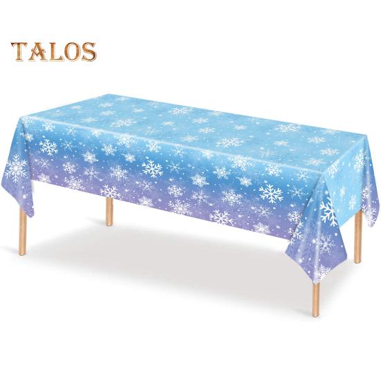 3/6 Pack Christmas Tablecloth Winter Holiday Snowflake Dining Tablecloth Plastic Disposable Table Cover for Christmas Party Decoration