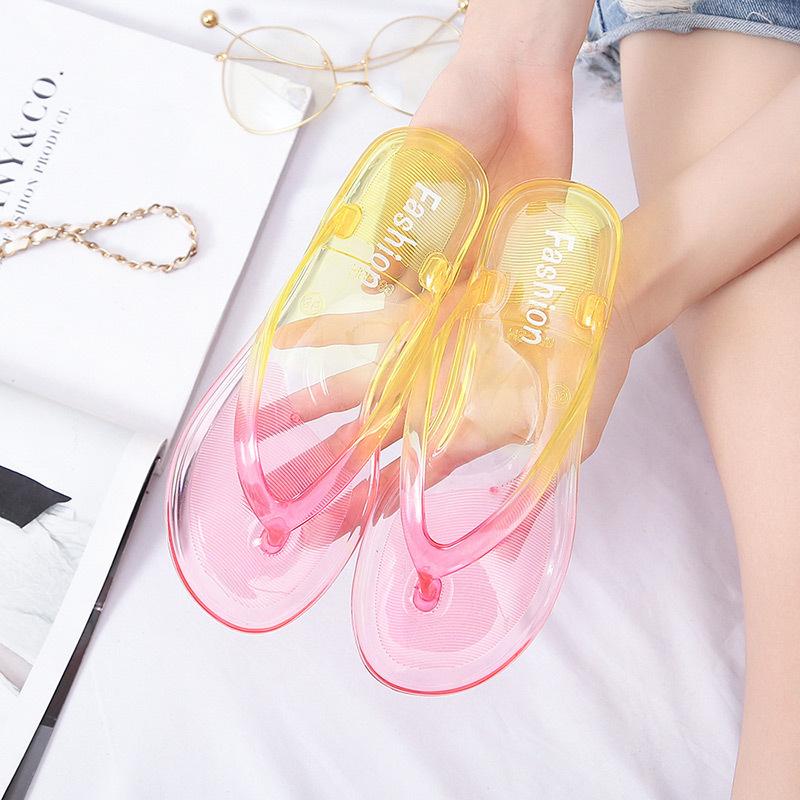 Tongs Femmes Pantoufles de Plage PVC Transparent Cristal Clair Sandales Décontractées Été Bain Intérieur Extérieur Plat Glissière Chaussure Gelée
