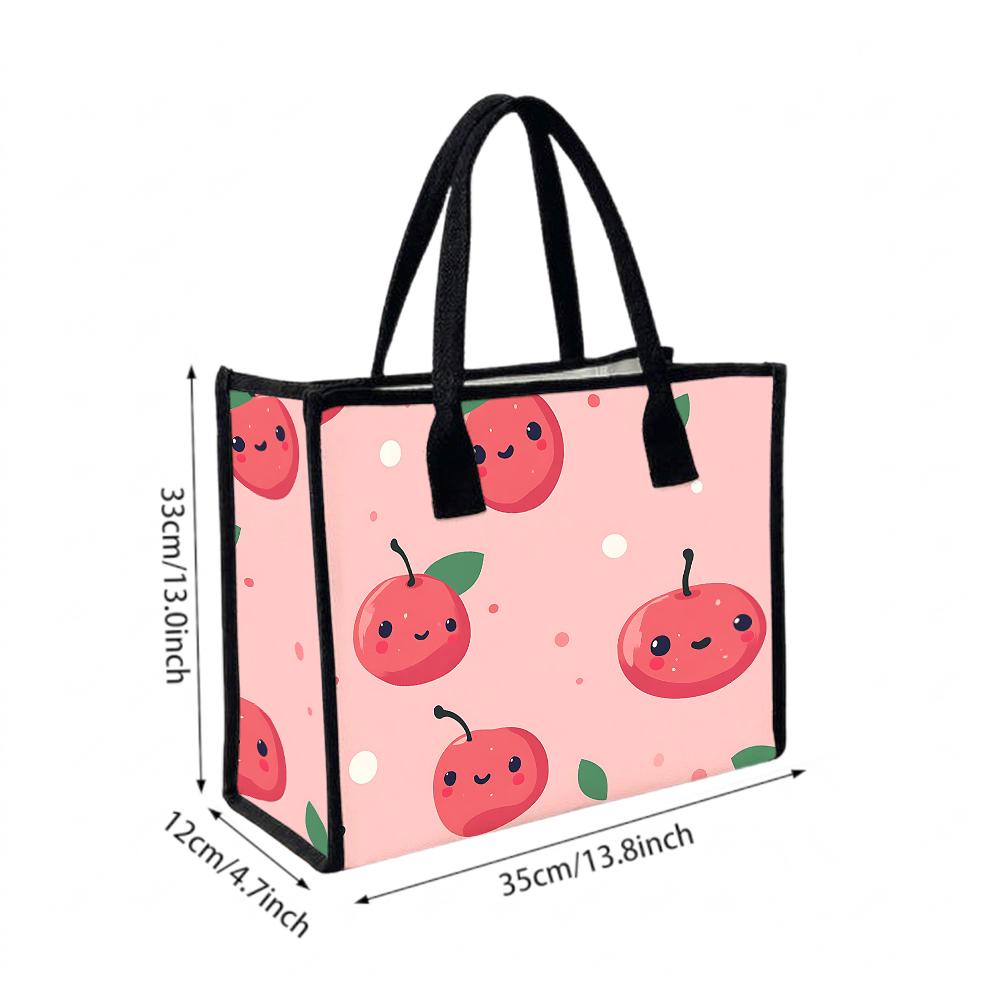 Cute Cherry Printed Tote Bag Casual Lightweight Handbag for Daily Shopping Use