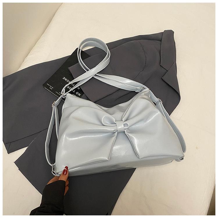 2025 new personalized trend high-end texture big bow tote bag shoulder bag casual solid color double shoulder women's bag