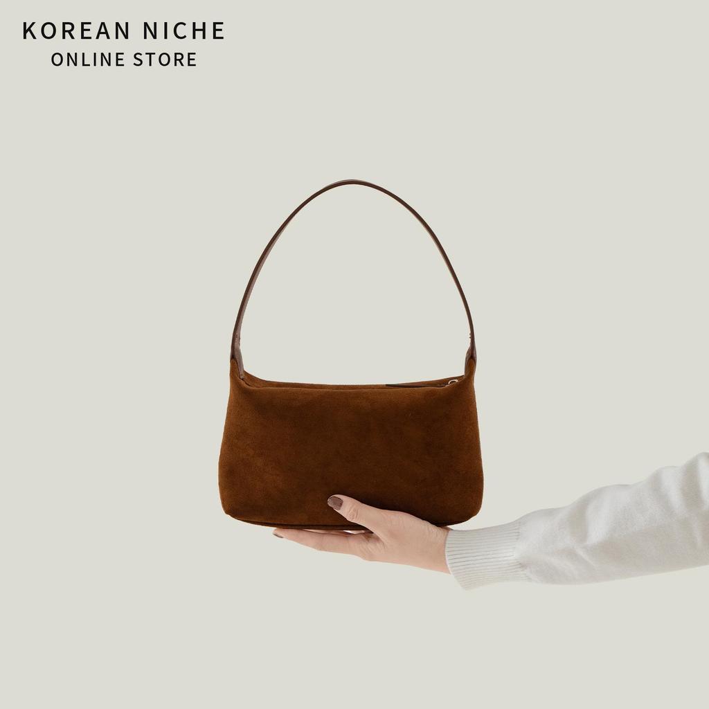 Underarm Bag for Women, Korean Version Suede Patchwork Design, High-end, Fashionable, Versatile, Hand-held Shoulder Bag for Women