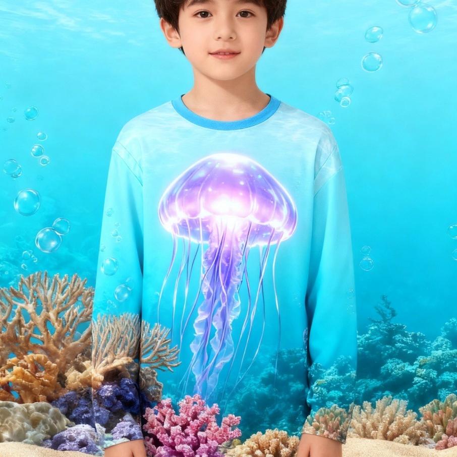 Sea Animal Fish 3D Printed T Shirt Comfortable Polyester Boys Girls Children Long Sleeve T-Shirt Kids Clothing