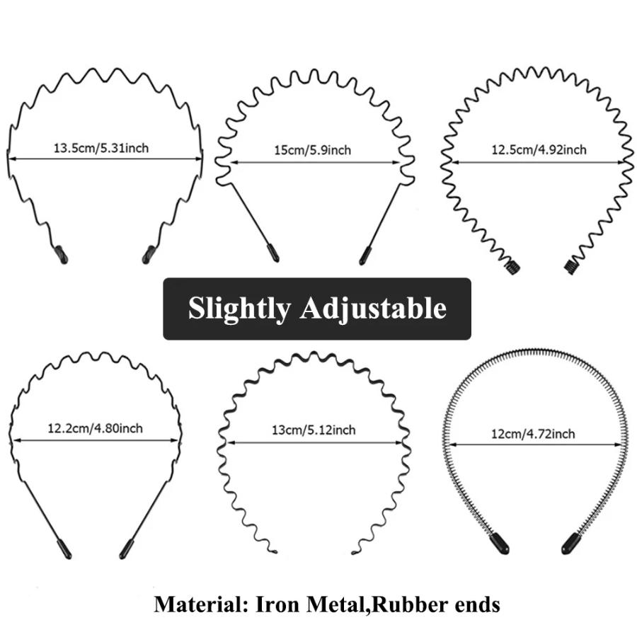 3/6 Stück Unisex-Haarband, Metall-Haarreif, schwarze Feder, rutschfest, für Männer und Frauen, Sport, modische Kopfbedeckung (Frühlingswelle)