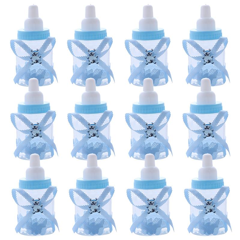 12pcs Baby Bottle Mini Blue Pink White Plastic Candy Boxes Baby Shower Favors Gifts Boys Girls Gender Reveal Party Decorations
