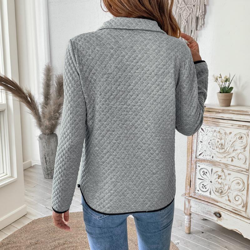 Women's Waffle V-Neck Zipper Half Placket Pullover Sweatshirt Casual Solid Color Muscle Top