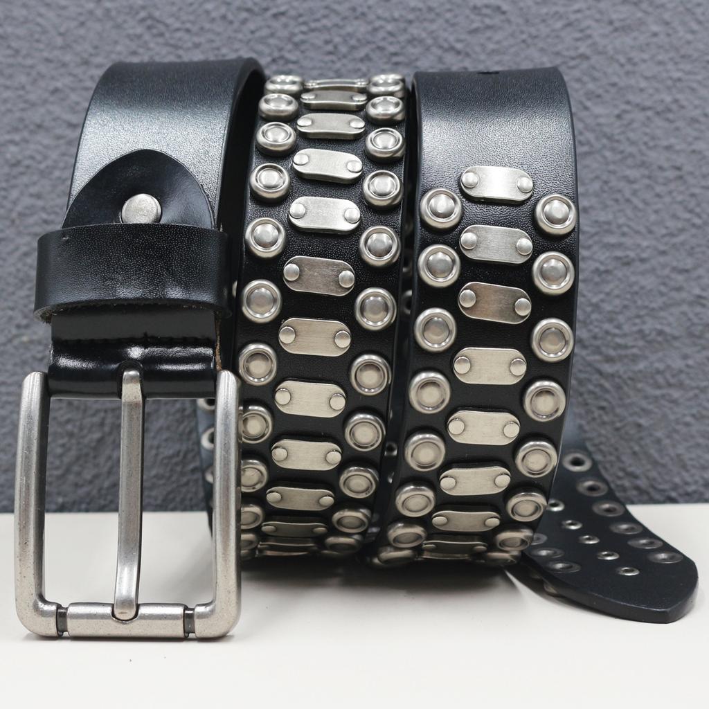 Pure Cowhide Hardware Rivet Belt Heavy Industry Genuine Leather Punk Belt American Street Full Rivet Belt