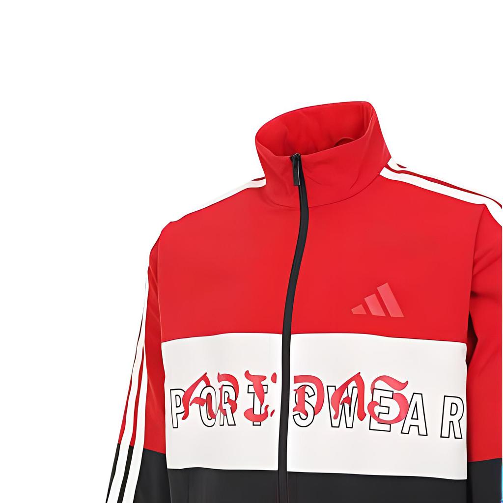 adidas Men's Red White Black Color Block Casual Sports Jacket KA9750