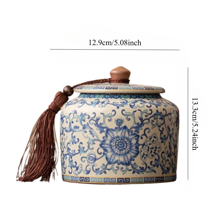 Keramická dóza na čajové lístky Modrobílá porcelánová dóza na cukroví Multifunkční domácí úložná krabička na kávová zrna, ořechy, bylinky Domácí dekorace