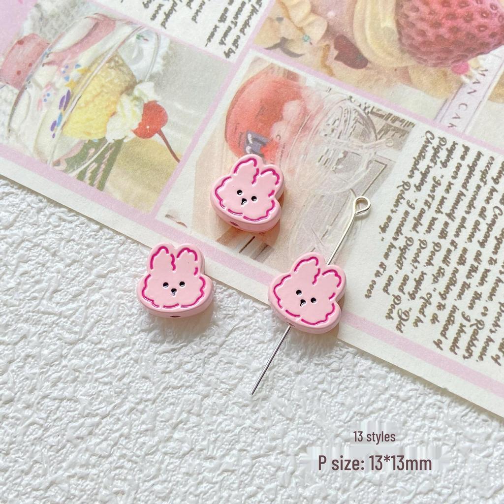 Pink White Bunny Bear Camera Cat Alloy Beaded Charm Bracelet/Necklace Accessories