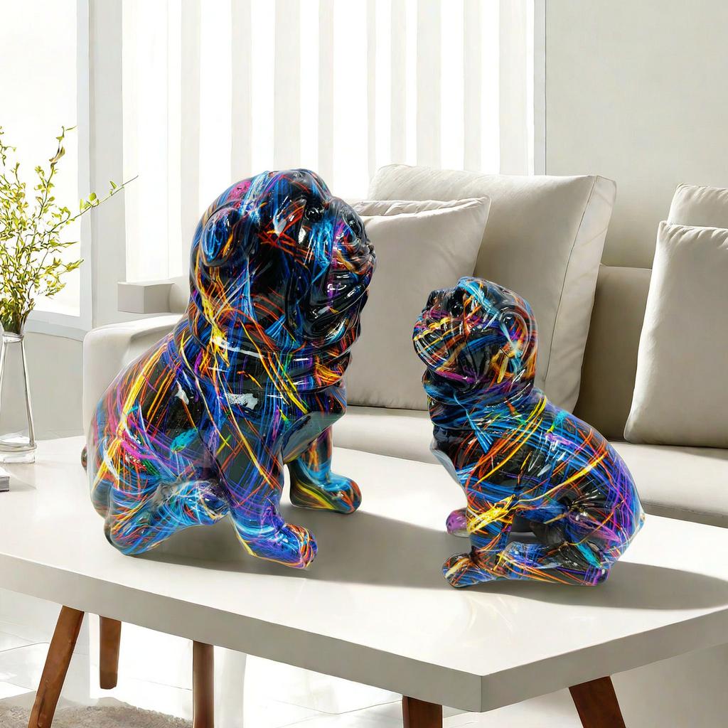 Colorful Sitting Top Posture Set of Two-eagle Dog Resin Crafts Home Use Living Room Decoration Porch Space-saving Ornaments