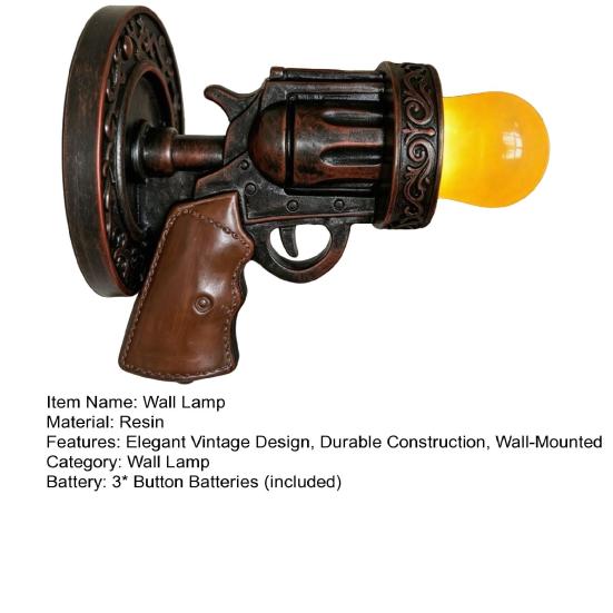 Vintage Wall Sconce Light, Resin Pistol Shaped Statue Night Light, Decorative Indoor Wall Mount Lamp for Bedroom Bedside Living Room Hallway,