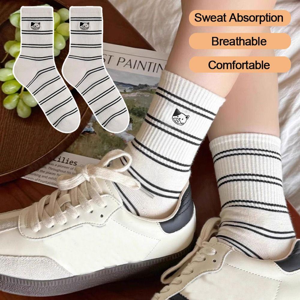 

Breathable Mid Tube Socks Sweat Absorption Lolita Stockings Cute Sweet Women Socks