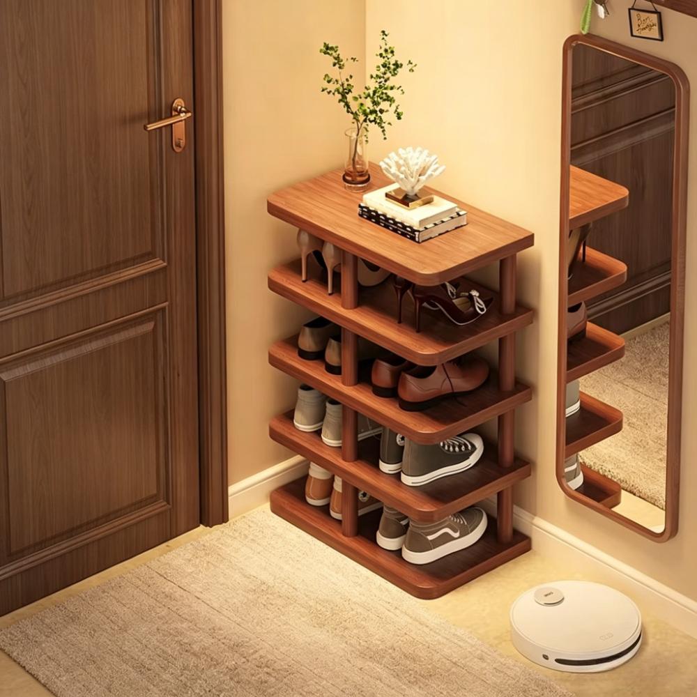 Wood Shoe Rack Multi-Tier Entryway Storage Shelf Sturdy Narrow Floor Organizer Space-Saving Storage for Home Hallway Room