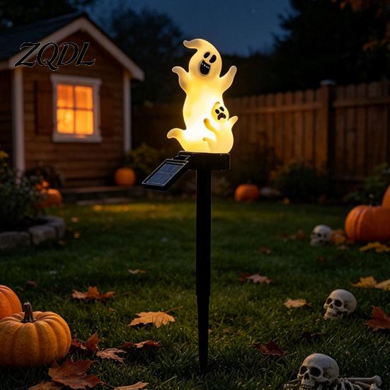 Automatic Dusk to Dawn Lights 4Pcs/Set Halloween Solar Ghost Stake Light, 4-in-1 Pumpkin with LED Pathway Lighting Lights, Waterproof Decorative Lamp