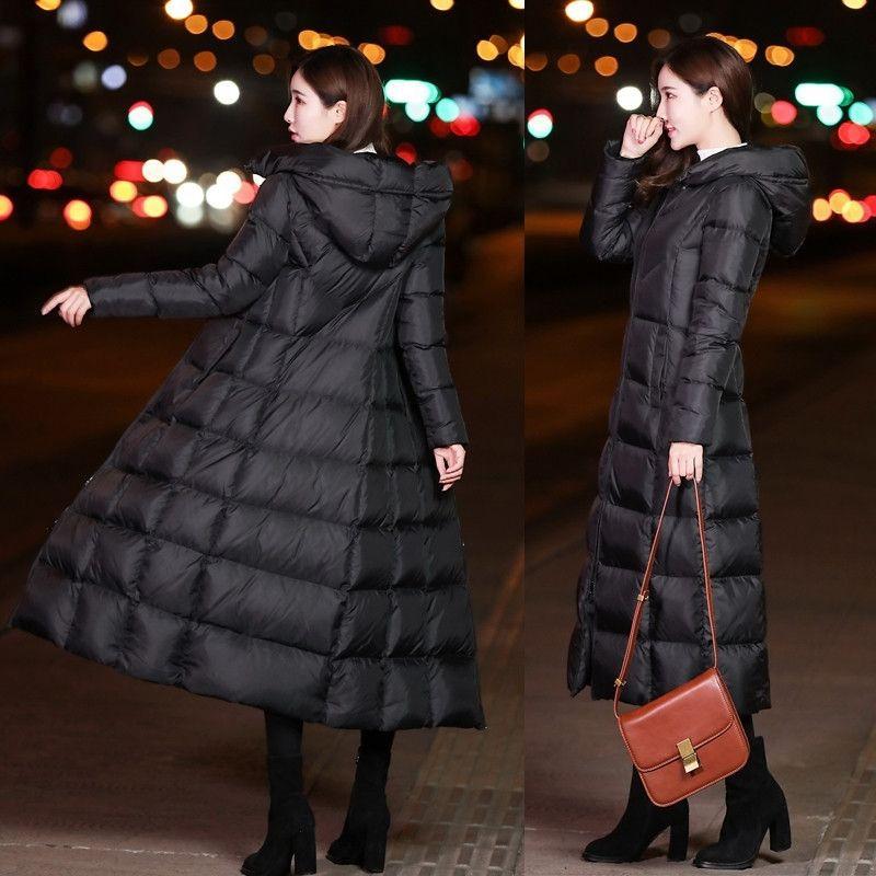 Zimowa swobodna kurtka parka damska czarna długa puchowa elegancka kurtka vintage streetwear zagęścić ciepłe gładkie ubrania damskie
