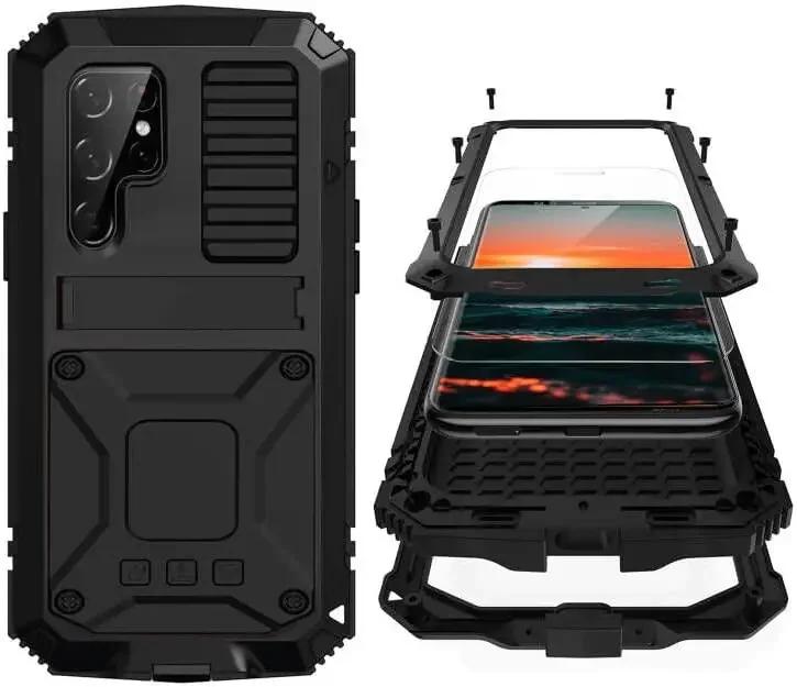 Robuste Aluminium-Metall-Panzerhülle für Samsung S24 S23 S22 S21 Note 20 Ultra S20 Plus A32 Stoßfeste Hülle Displayschutz