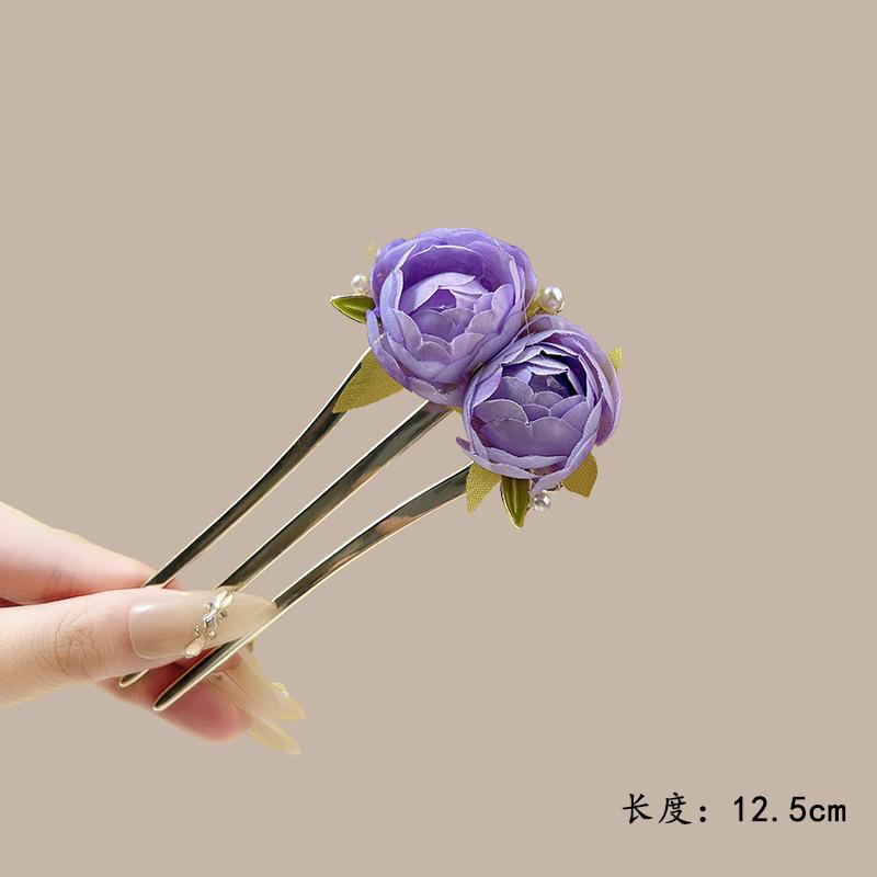 Elegant Flower Hairpin For Women Sweety Peony U Shaped Hair Stick Girls Fashionable Hair Accessories Gauze Floral Hair Pin NEW