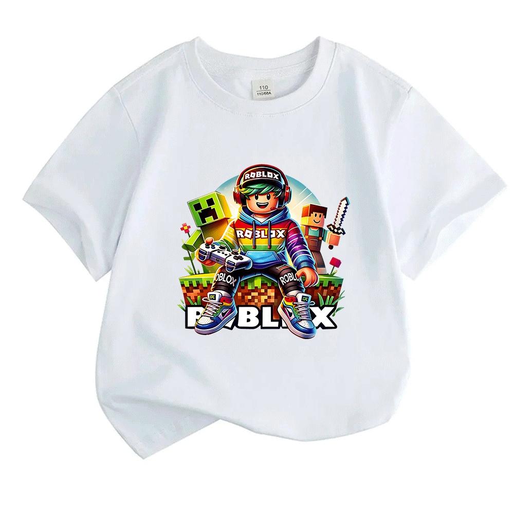 Kids Boys Girls 100% Cotton Crew Neck Short Sleeve T-Shirt, Cute Game Character Print Casual Soft Tees for Children Summer Daily Wear Party Gift Tops