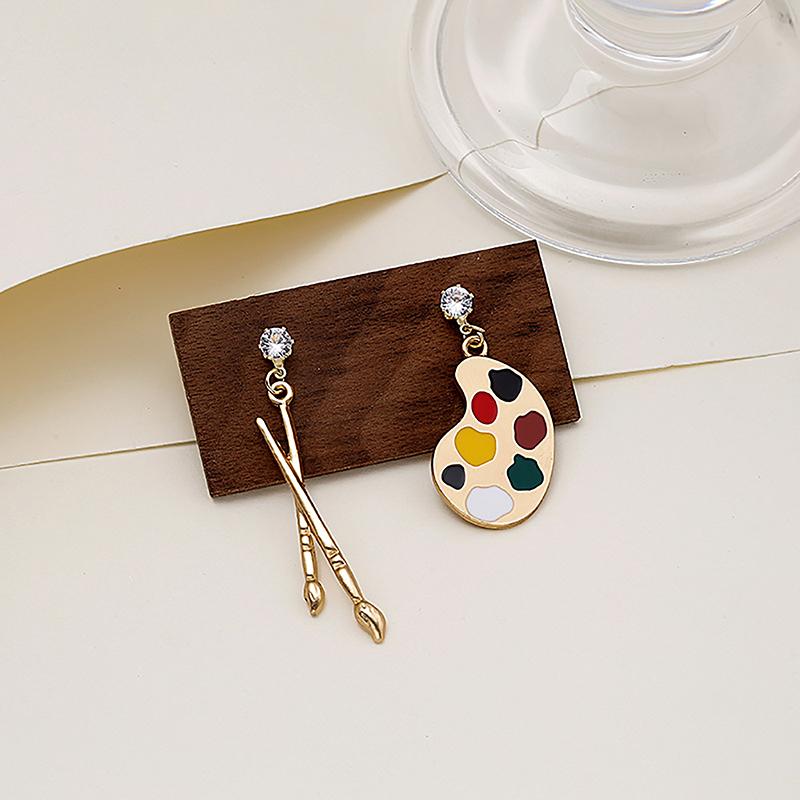 1 Pair Personality Fun Brush Drawing Board Earrings Ins Retro Literary Temperament Asymmetric Woman Earrings Jewelry Gift