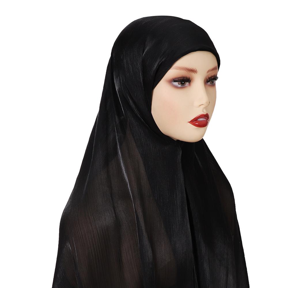 New Solid Color Glitter Hijabs 2Pcs With Undercap Muslim Ladies Soft Head Wrap Shimmer Satin Crepe Hijab Shawl