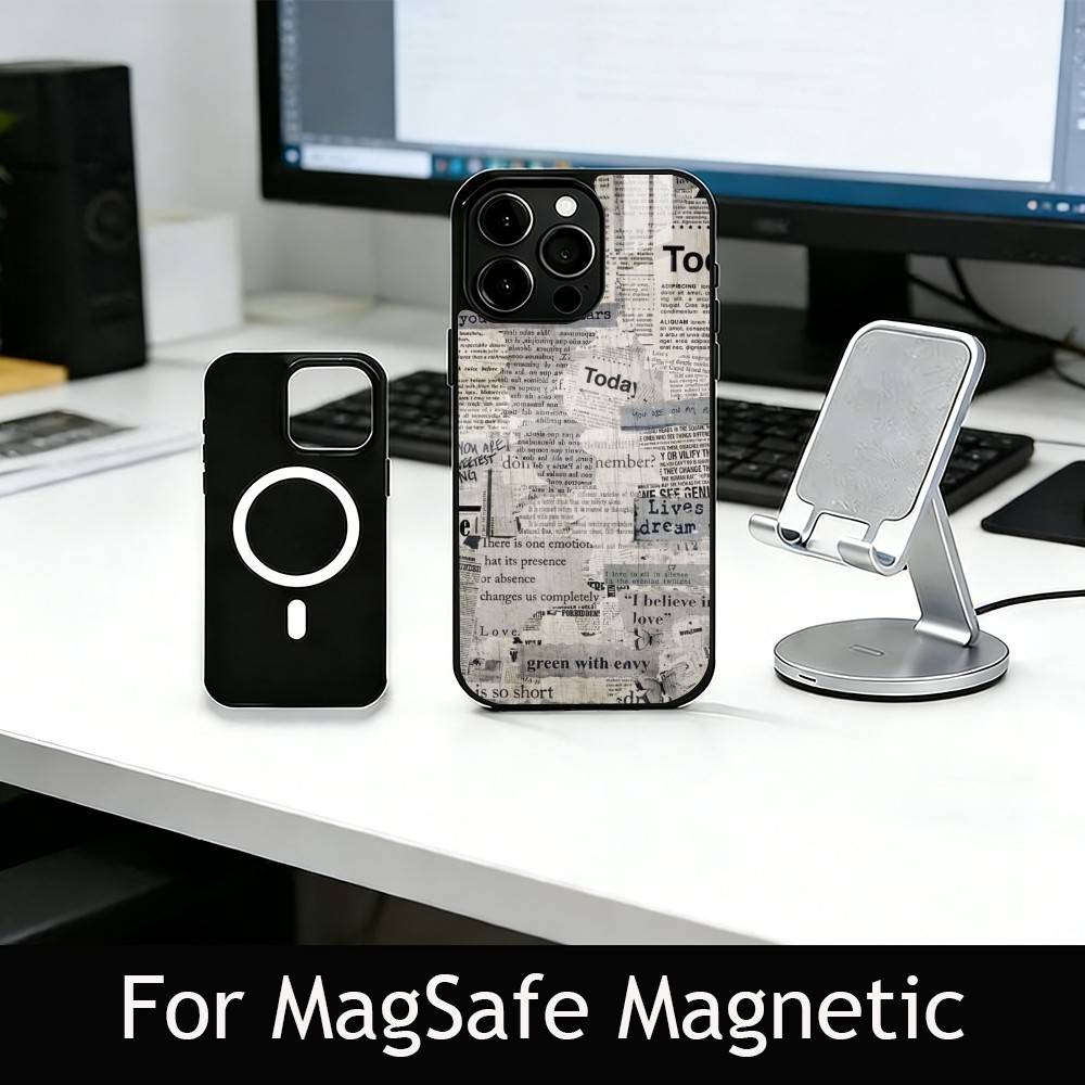 Vintage Newspaper Print Phone Case For iPhone17,16,15,14,13,12,11 Plus,Pro Magnetic For Magsafe Wireless Charging