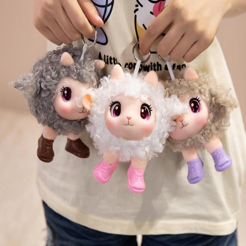 Cute Fluffy Lamb Plush Toy Soft Sheep Stuffed Animal Doll with Bell Small Size for Kids Carry On Travel Play Gift