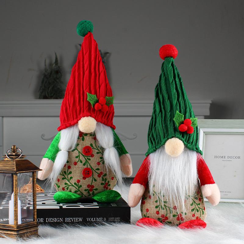 Cute Cherry Faceless Doll Creative Red And Green Hooded Dwarf Standing Old Man Doll Desktop Decoration