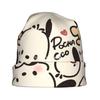2D Flat Printing Sanrio Pochacco Minimalist Knit Hat Designed for Adults Who Enjoy Quiet Style, Complements Neutral Tones And Effortless Outfit Choice
