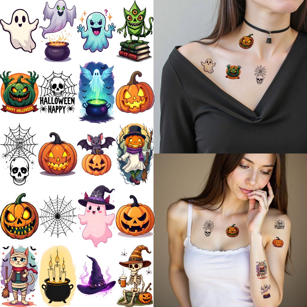 54pcs Temporary Tattoo Witch Temporary Tattoo Stickers Cauldron Eyeball Cartoon Spider For Men Women Arms