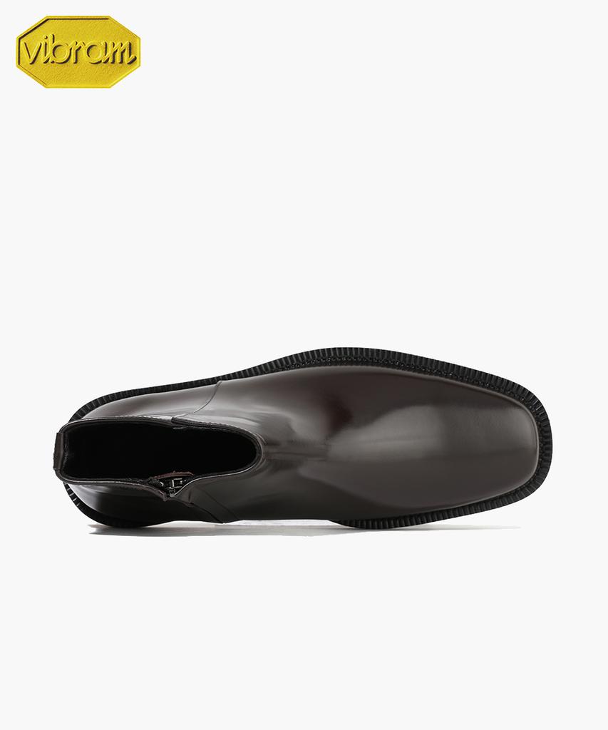 Firenze Atelier [Vibram] Minimal Square Toe Standard Rubber Sole Zip-Up Boots 9410-Z [Brown Advan]
