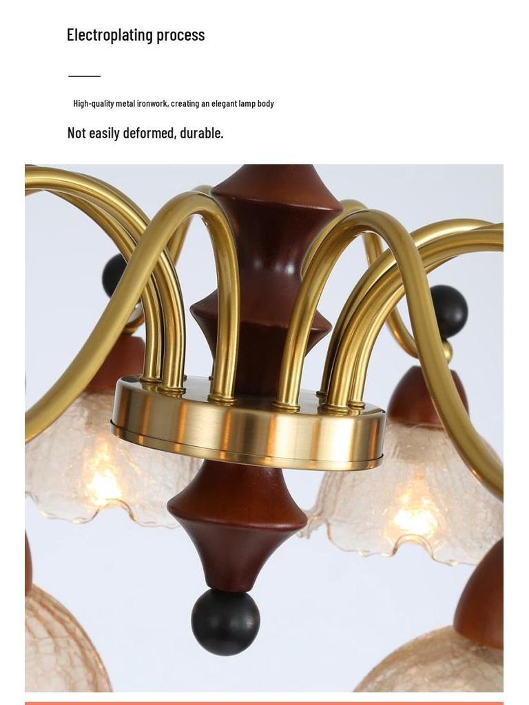 French Mid-Century Walnut Chandelier - Nanyang Style for Living, Dining, or Bedroom