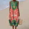 2026 Ärmelloses Hemdblusenkleid Damen Lässig Floral 3D-Druck Ärmel Langes Kleid Urlaubsstil