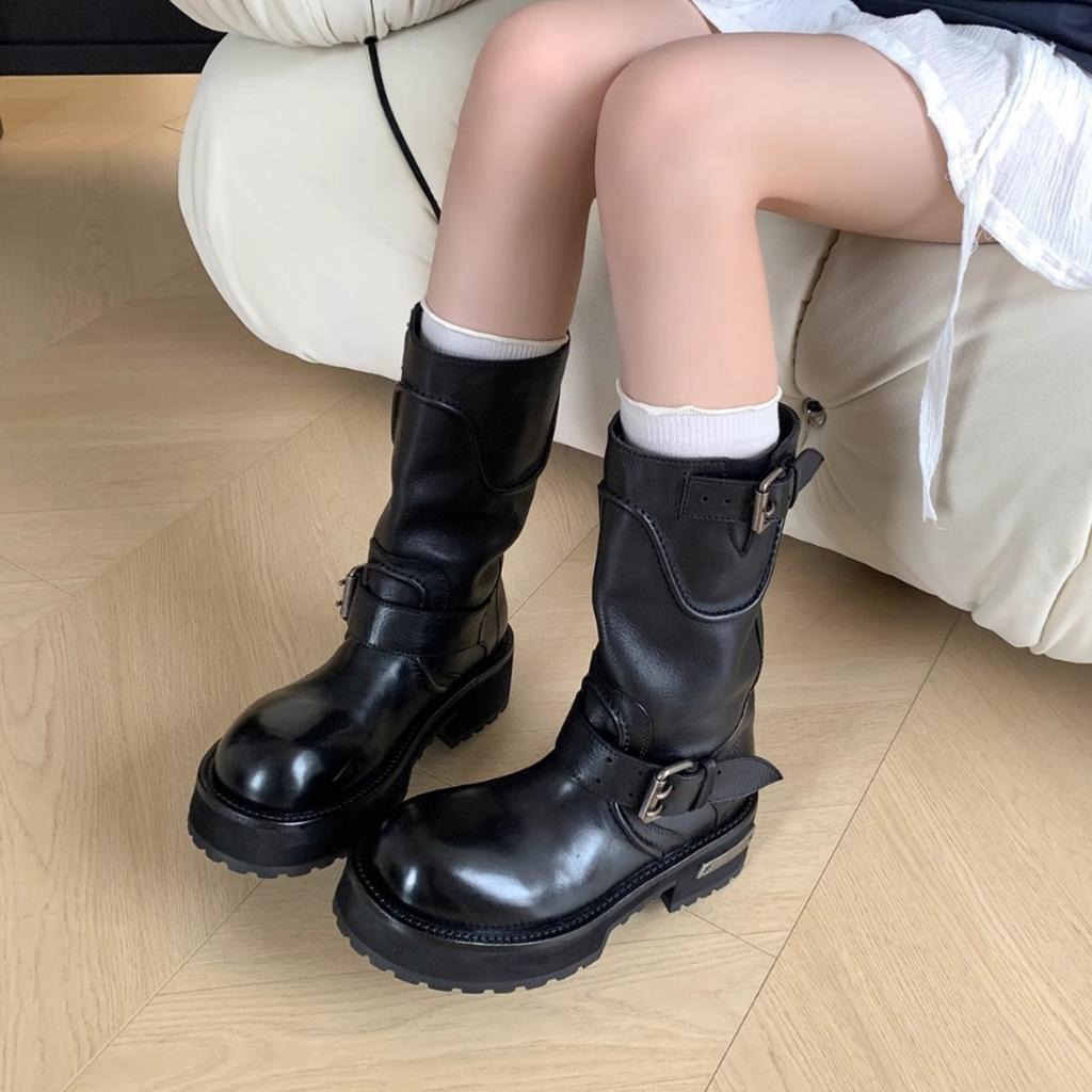 Dark retro Ba family old tooling shoes thick-soled upturned head Martin boots belt short boots big head boots locomotive boots