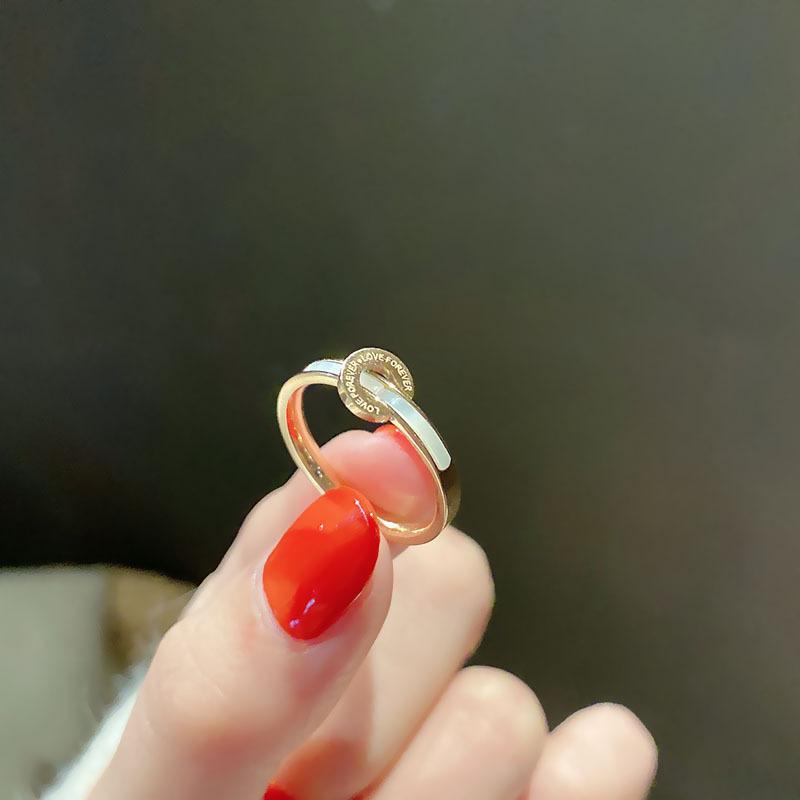 Japanese and Korean Titanium Steel English Half Circle Shell Ring Women's Retro Temperament Index Finger