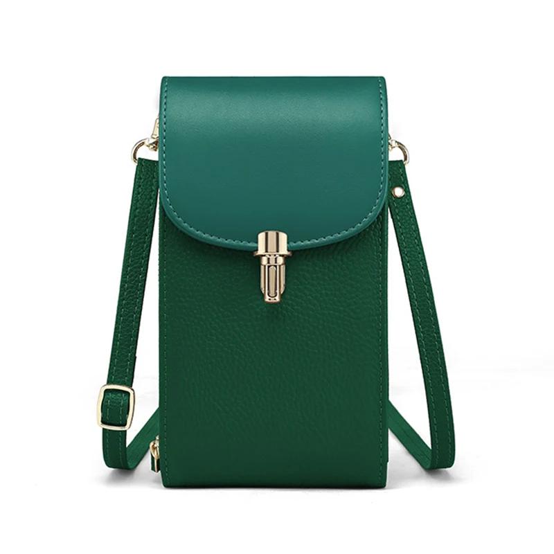 

Genuine Leather Phone Bag Solid Color Flip Round Lock Bag Women s Crossbody Bag with Long Shoulder Strap and Credit Card Slot