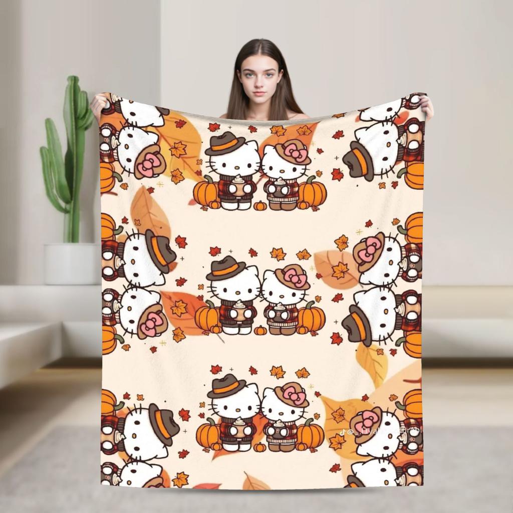 Leopard Hello Kitty Cartoon Blankets Coral Fleece Plush  Winter  Portable Lightweight Throw Blankets for Bed Outdoor Quilt