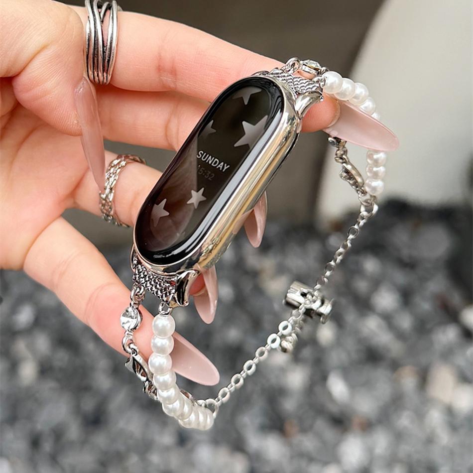 

Fashion Dopamine Crystal Bead Strap For Xiaomi Mi Band 10 9 8 Pro Miband 7 6 5 4 3 Wristband Telescopic Chain Bracelet WatchBand For MiBand 8Pro 9Pro