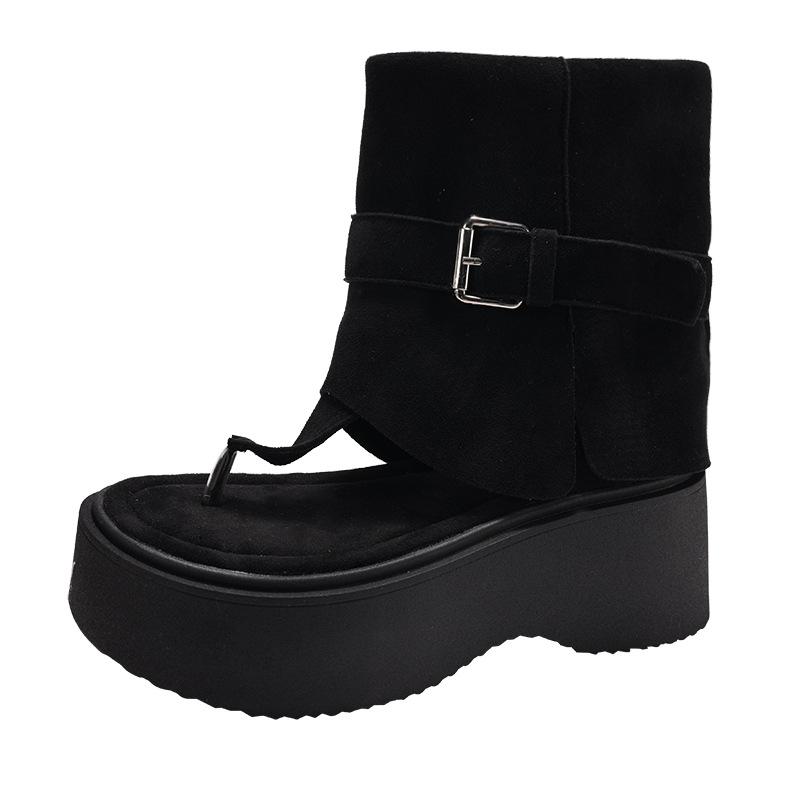 Popular high-end retro platform sandals women's 2025 new summer with skirts to increase the height of casual toes and cool boots