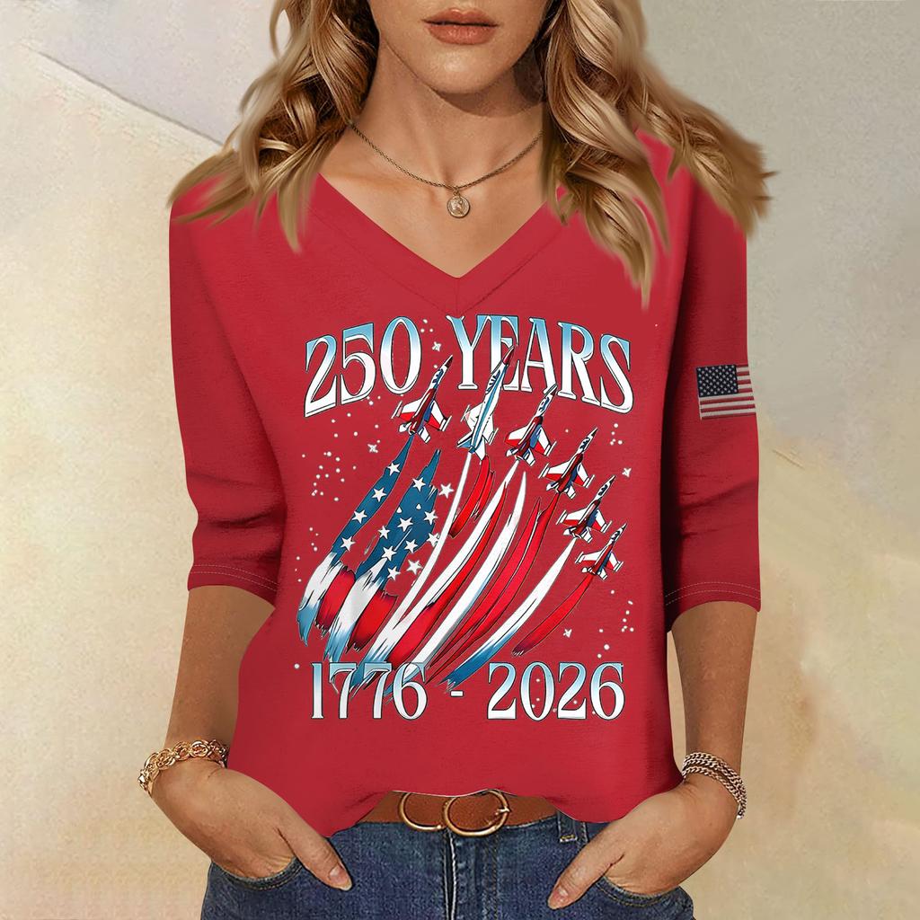 Womens Spring Tops V Neck 250 Years 1776 2026 Print Summer Shirts for Women Dressy Tops for Women Casual Style