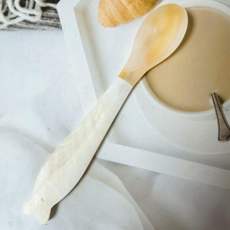 ZISIZ Handmade Fish-shaped Shell Dessert Spoon Set, Milky White