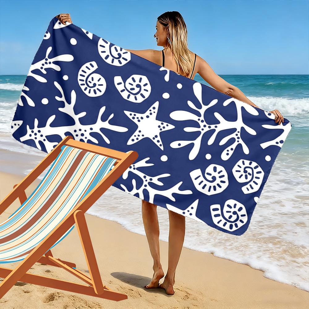 Nautical Starfish and Coral Pattern Beach towel quick-drying for travel outdoor sports jogging beach and swimming